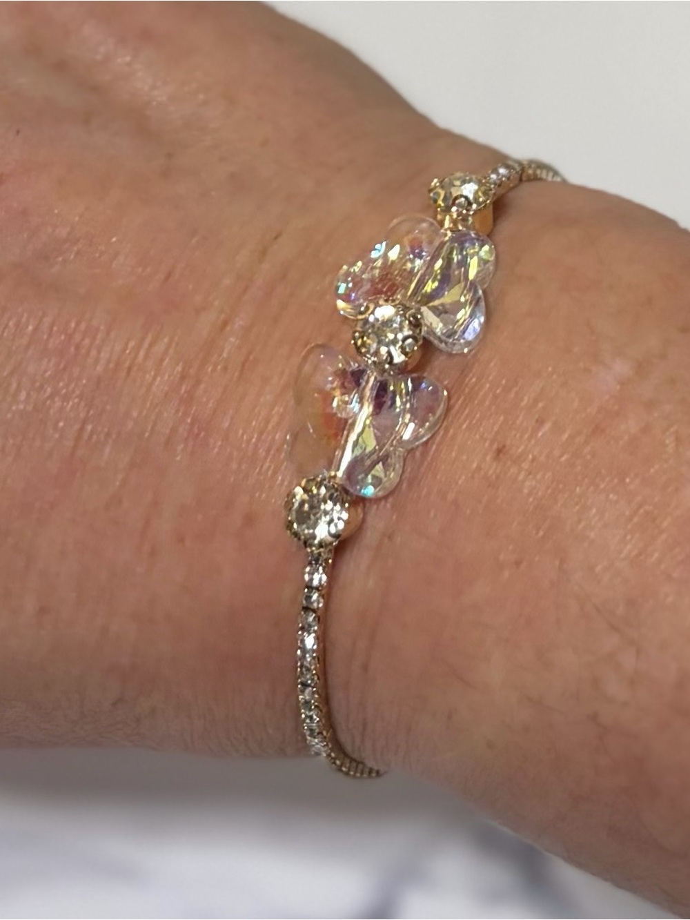 Gold Crystal Butterfly Bracelet - Iridescent Clear